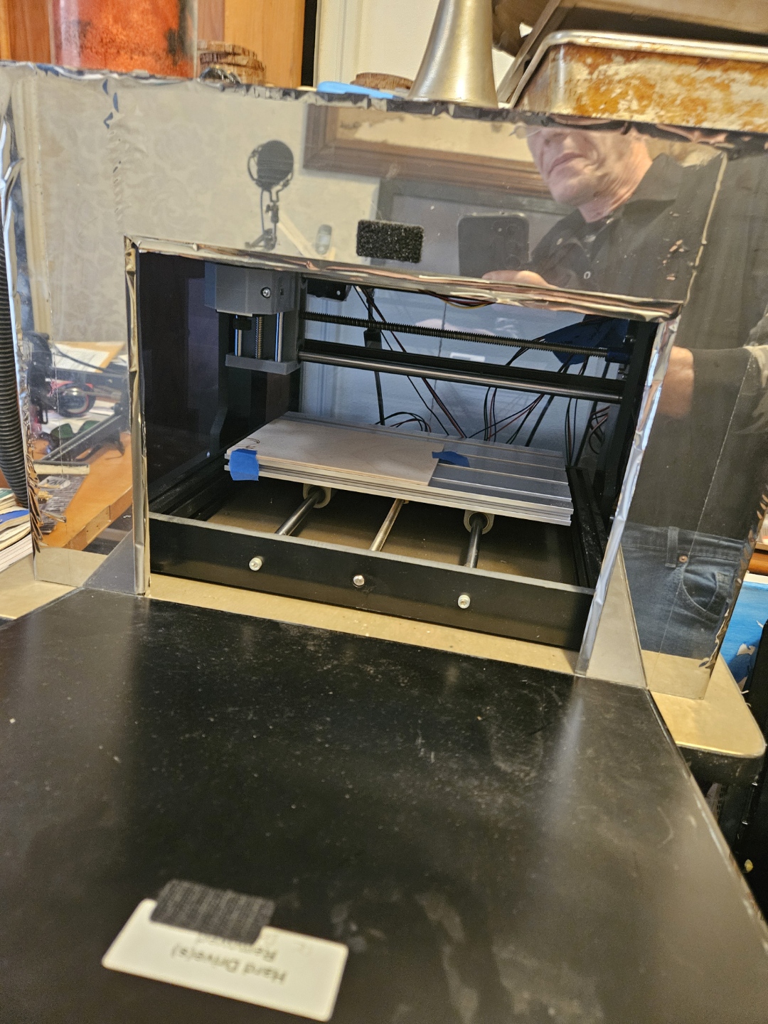 Close-up of laser or CNC bed and rails