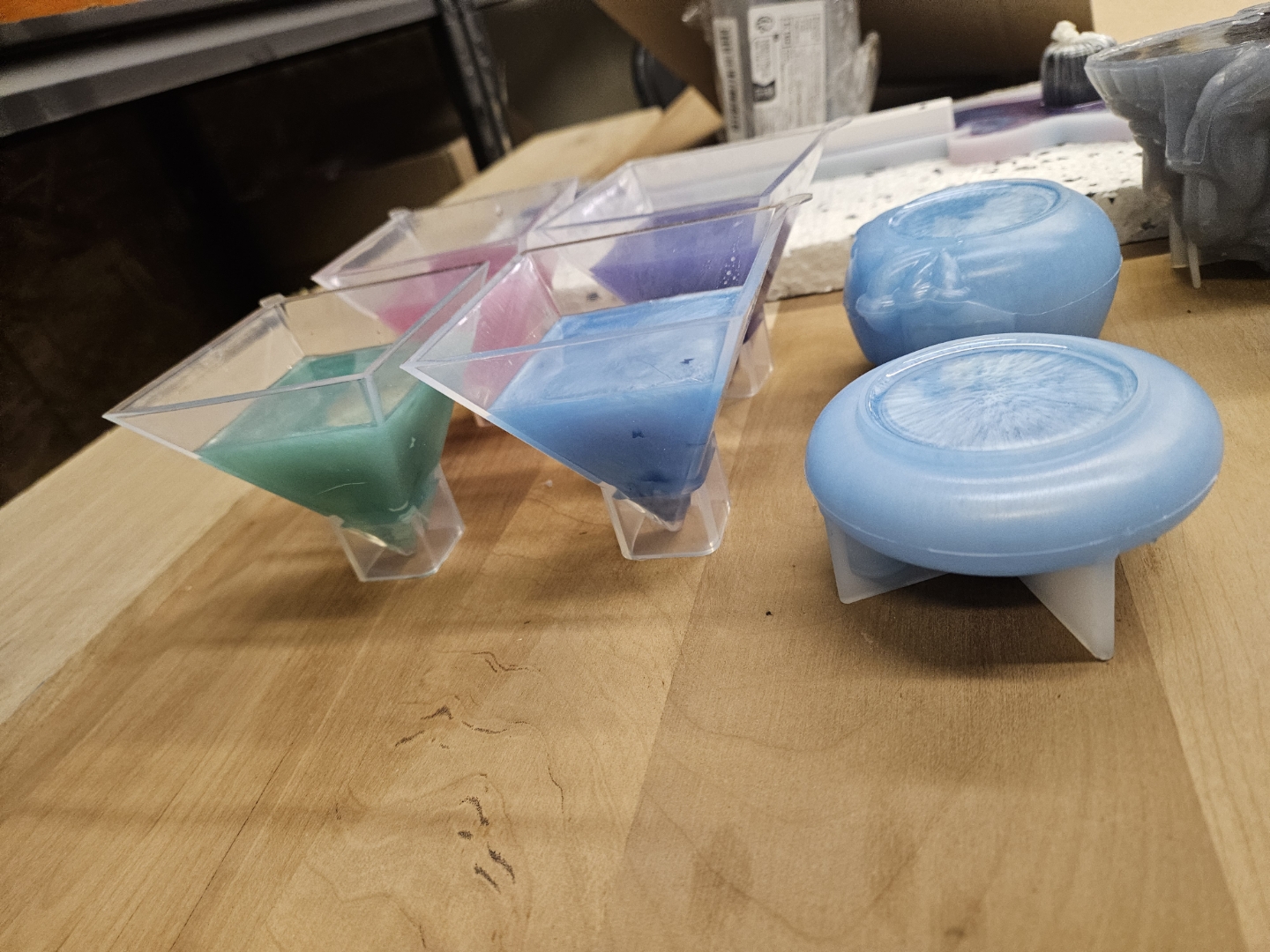 Resin mold pours in progress